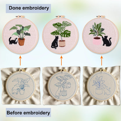 Myfelicity Punch Needle Kit for Adults, Beginners, Cat and Greenery Patterns, Includes Punching Needle Supplies