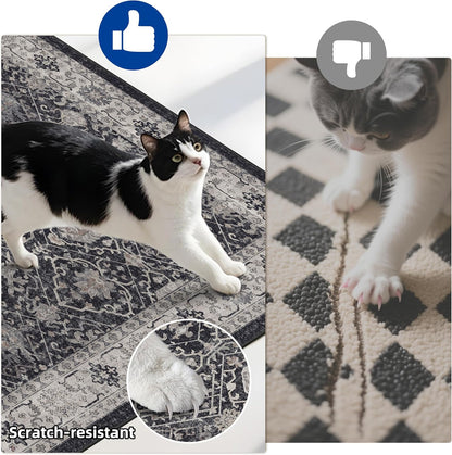 Skiennix Kitchen Rug Set - Farmhouse Washable Non-Slip Mats for Sink & Stove | Soft Cozy Runners (2x3, 2x4, 2x5, Black)