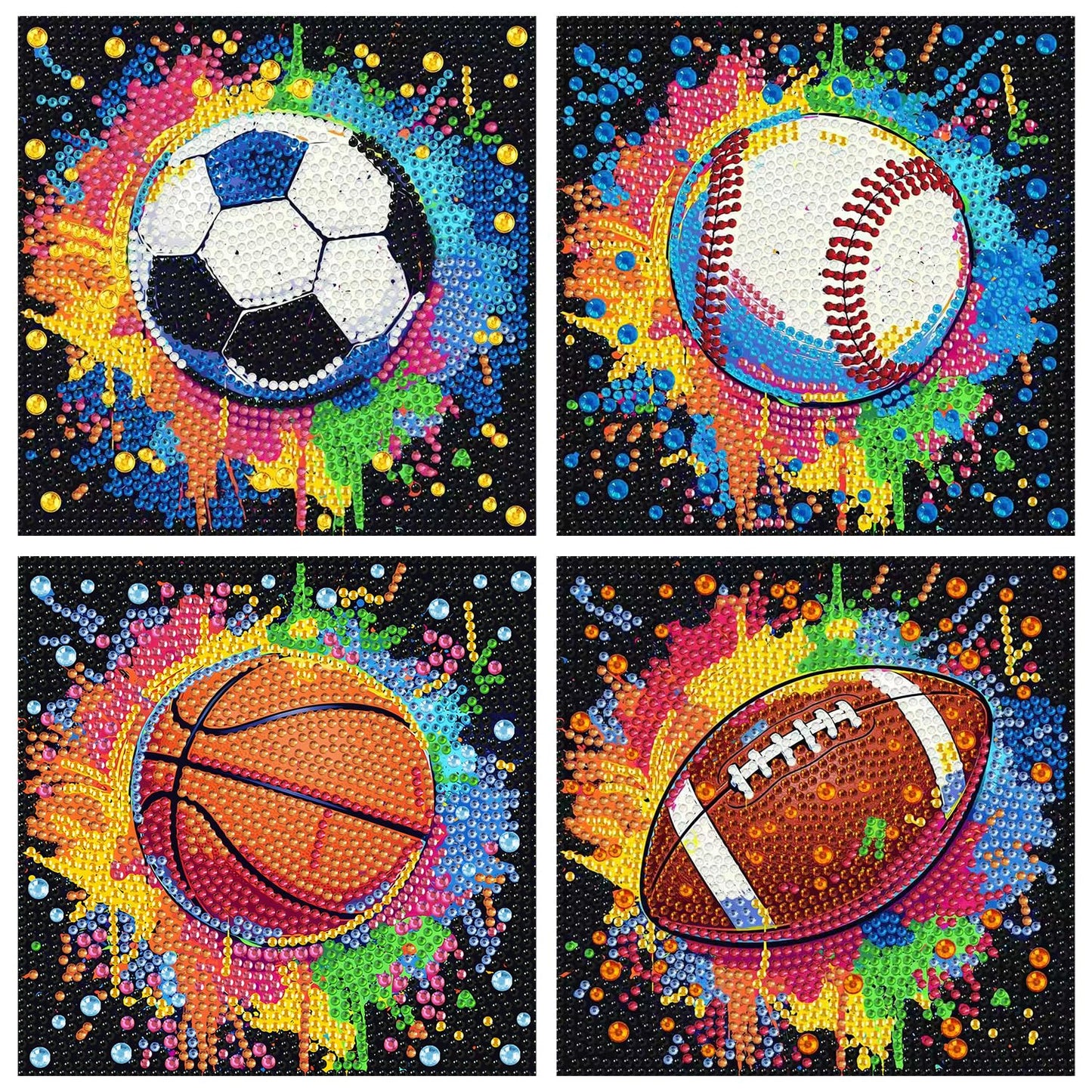 Mandun 4 Pack Ball Diamond Art Kits for Kids, DIY Ball 5D Diamond Painting Kits, Full Round Drill Gem Art Home Wall Decor 6x6 inch
