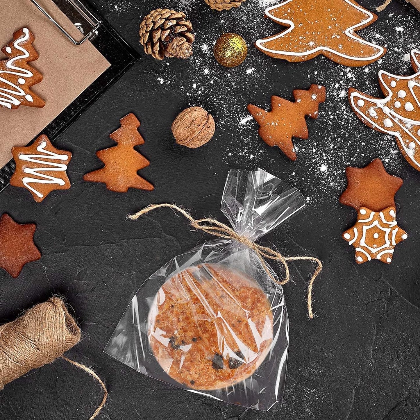 100 Pcs Clear Flat Cello Cellophane Treat Bags 6 in x 4 in (1.4mil) for Bakery, Cookies