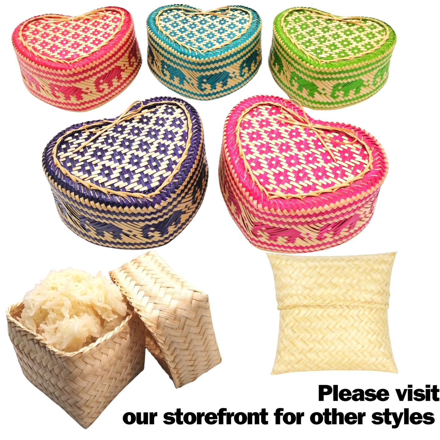 Sticky Rice Basket, Bamboo Rice Container, Kratip Zig Zig Woven 3.5 Inches Steamed Sticky Rice Bowl, Thailand Handmade Serving Basket, Original Bamboo Color, Thai Laos Kratib (Zig Zack Pack of 2)