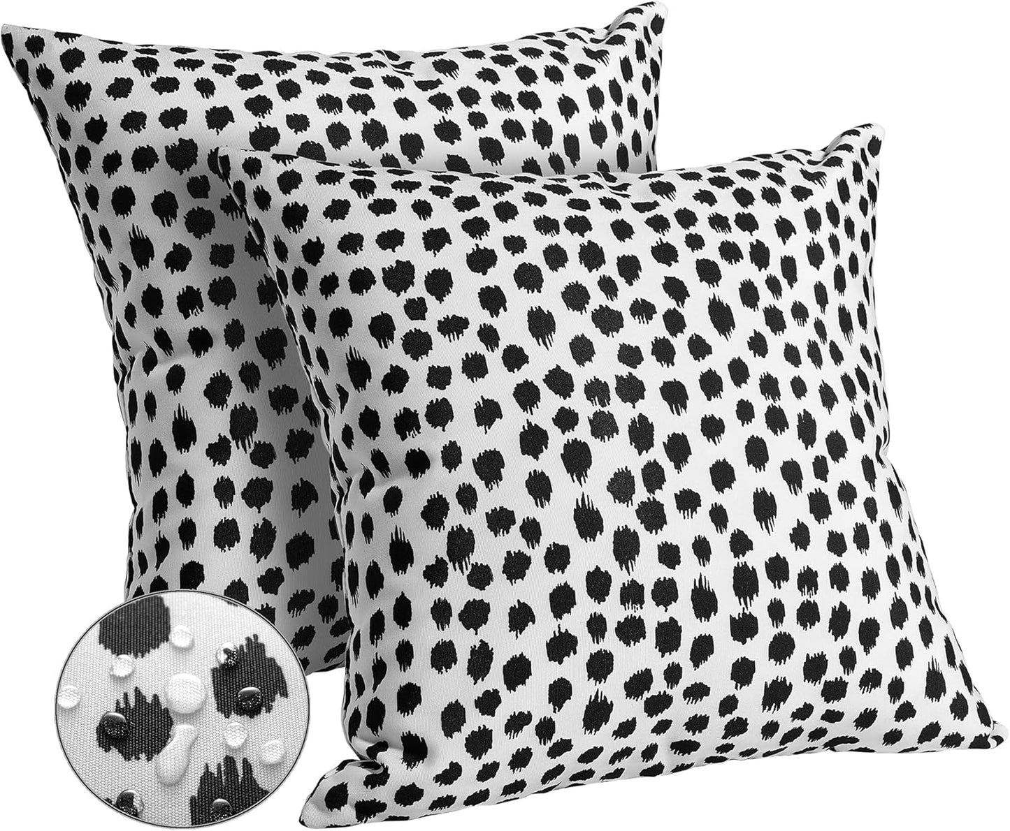 Set of 2 Black Polka Dot Outdoor Pillow Covers, 20x20 Waterproof Decorative Cases for Summer Outdoor Sofa Bed Cushion