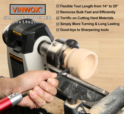VINWOX 9 PCS Carbide Wood Lathe Turning Tool Set, Pen Turning tools, Including Swan Neck Hollower, Rougher, Finisher, Detailer, Aluminum Handles from 14" to 29", Fine Polished Stainless Steel Shank