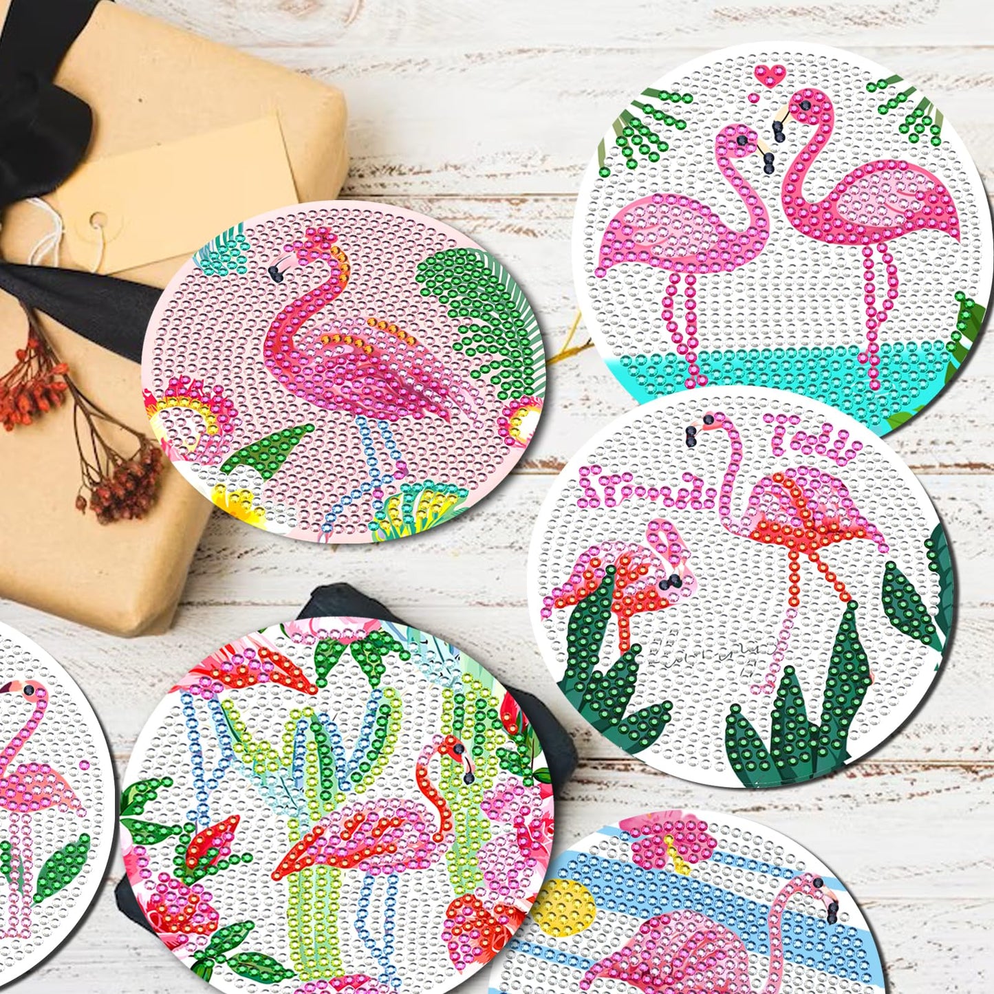 JeCuiK 8 Pcs Flamingo Diamond Painting Coaster Kit DIY Diamond Art Coasters with Holder Diamond Coasters Diamond Art Painting Kits for Adults Beginner Art Crafts Supplies