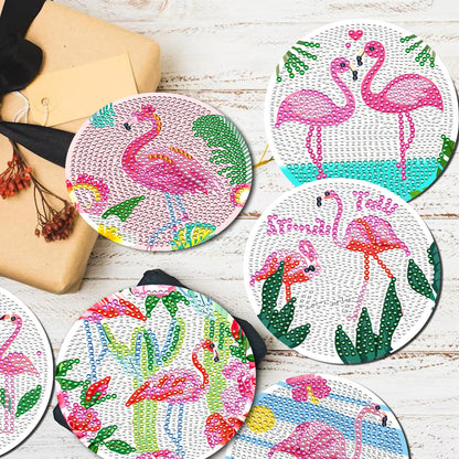 JeCuiK 8 Pcs Flamingo Diamond Painting Coaster Kit DIY Diamond Art Coasters with Holder Diamond Coasters Diamond Art Painting Kits for Adults Beginner Art Crafts Supplies