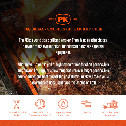 PK Grills PK300-SCX Portable Charcoal Grill and Smoker, Aluminum Outdoor BBQ Grill, Portable Grill for Camping, Backyard Grilling, Park, Tailgating, Silver