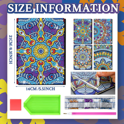 Frienda 4 Pcs Diamond DIY Notebook 5.5 x 8.3 Inch Mandala Diamond Art Notebook 100 Pages A5 Diamond Notebook 5d Journal with Tools for Craft Sketchbook Adult Drawing Gift