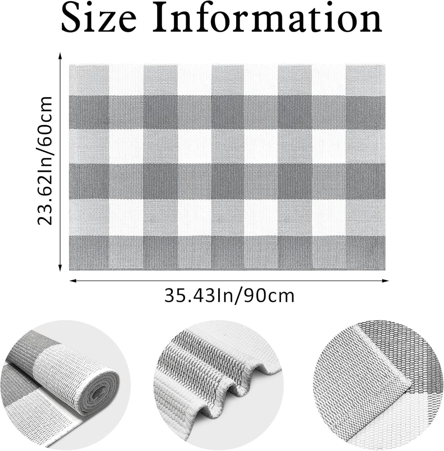 Buffalo Plaid Outdoor Rug, 2x3 Cotton Woven Rug, Grey and White Checkered, Washable
