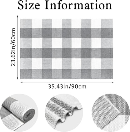 Buffalo Plaid Outdoor Rug, 2x3 Cotton Woven Rug, Grey and White Checkered, Washable