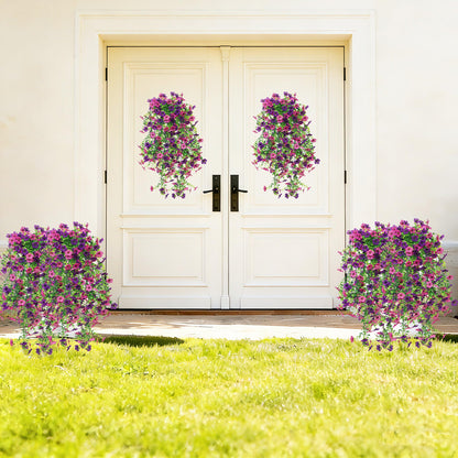 Senjie Artificial Hanging Flowers for Outdoor Spring Decor, 2 pcs UV Resistant Fake Silk Faux Flowers Plants for Outside Porch Patio Balcony Planters