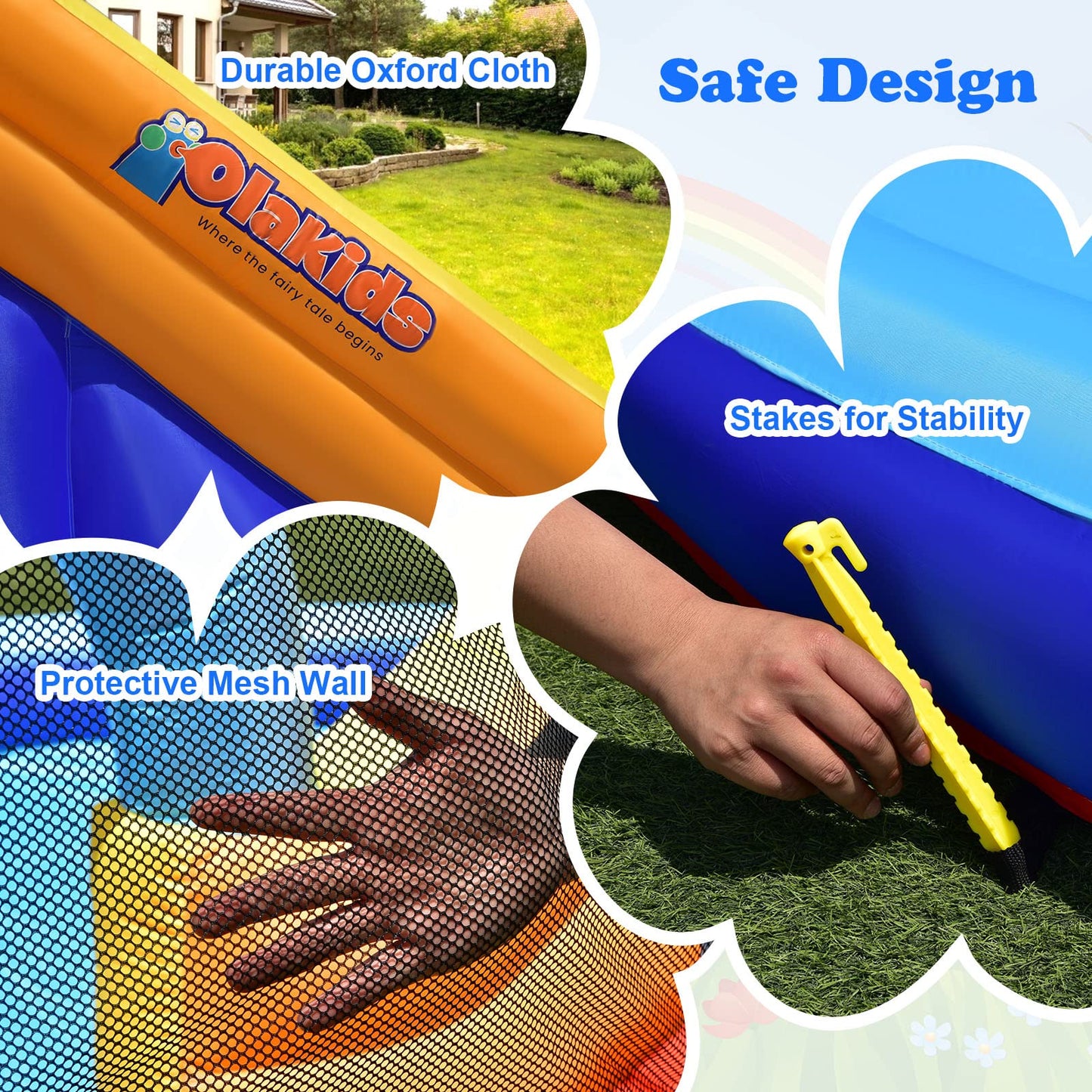 OLAKIDS Inflatable Water Slides, 14FT x 10FT x 8.5FT Shark Theme Bouncy House with Slide, Splash Pool, Climbing Wall, Water Gun, Outdoor Jumping Castle with Hose Carry Bag Stakes