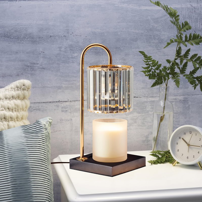 Mikasa 13.8 Inch Clear Glass Shade Electric Candle Warmer with Wood Base - Flameless Candle Melter for Home Decor, Safe Fragrance Diffuser Lamp, Fits Jar Candles Up to 4 Inches, 50W Halogen Bulb