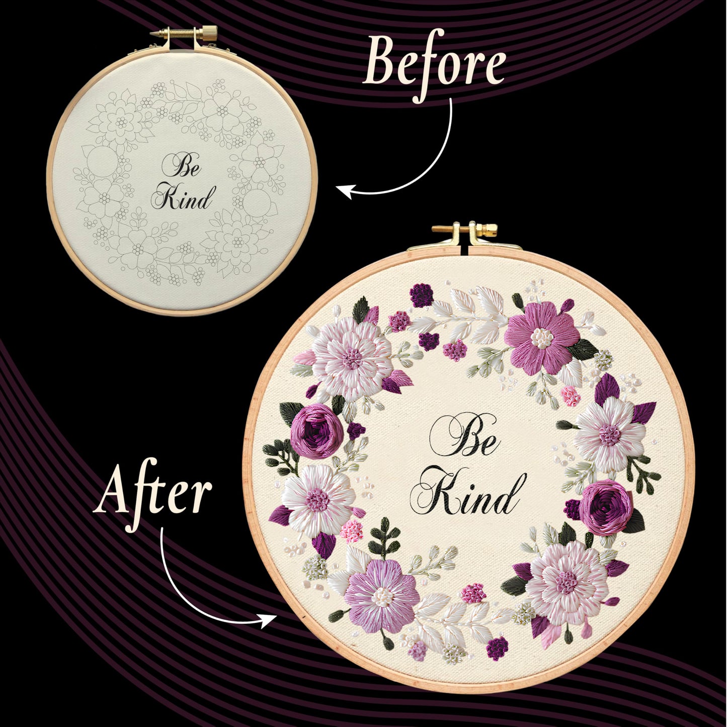 Unwynd Embroidery Kit Floral Theme for Beginners, Satin Stitch Hand Embroidery Kit for Adults, Easy DIY Crafts, Starter Set with Flower Pattern (Floral)