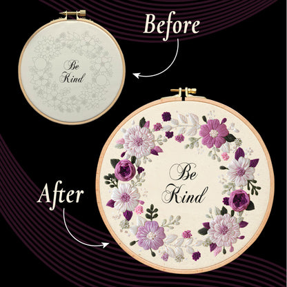 Unwynd Embroidery Kit Floral Theme for Beginners, Satin Stitch Hand Embroidery Kit for Adults, Easy DIY Crafts, Starter Set with Flower Pattern (Floral)