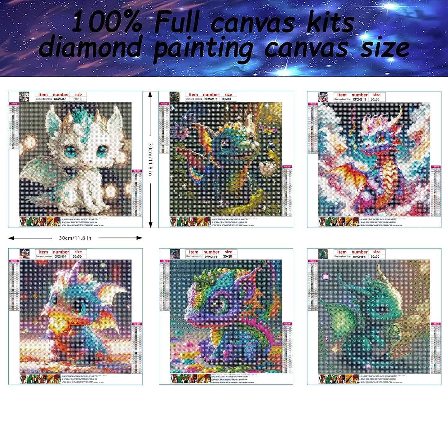VeGuude RYMILIE Diamond Painting Kits for Adults - 6 Pack Little Dragon DIY 5D Diamond Art Kits Full Drill Diamond Dots Paintings with Diamonds Gem Art and Crafts Home Decor 12x12inch
