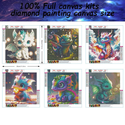VeGuude RYMILIE Diamond Painting Kits for Adults - 6 Pack Little Dragon DIY 5D Diamond Art Kits Full Drill Diamond Dots Paintings with Diamonds Gem Art and Crafts Home Decor 12x12inch
