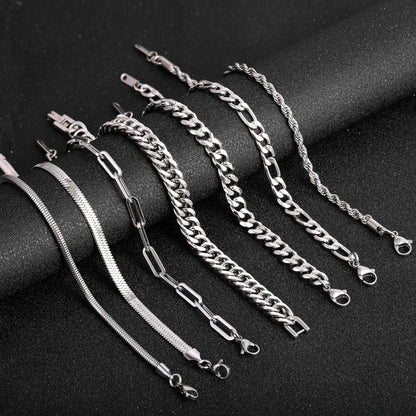Ritach 7 Pcs Stainless Steel Bracelets for Men Women Cuban Link Bracelet Rope Paperclip Chain Bracelets Set 7.5/8.0 Inches Mens Metal Bracelets Silver Bracelets