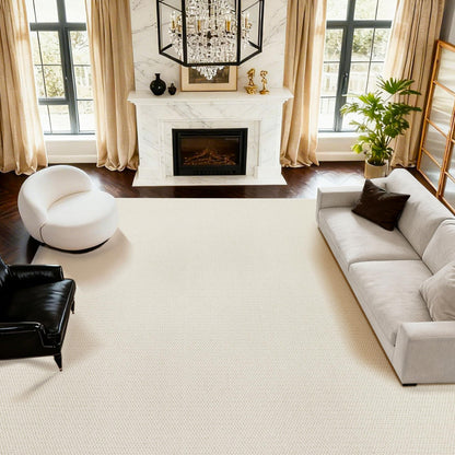 ANSSO Wool Rugs 8x10 for Living Room,80% Merino Wool and 20% Cotton Soft Tufted Area Rug with Cotton Non-Slip Backing,Large Area Rug for Bedroom Bedroom, Dining and Home Office (Cream White)