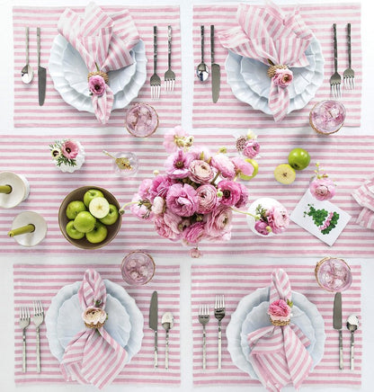 Solino Home Linen Table Runner 108 Inches Long - Amalfi Stripe, 100% Pure Linen Cherry Blossom and White Table Runner 14 x 108 Inch for Dining, Mothers Day, Spring, Summer