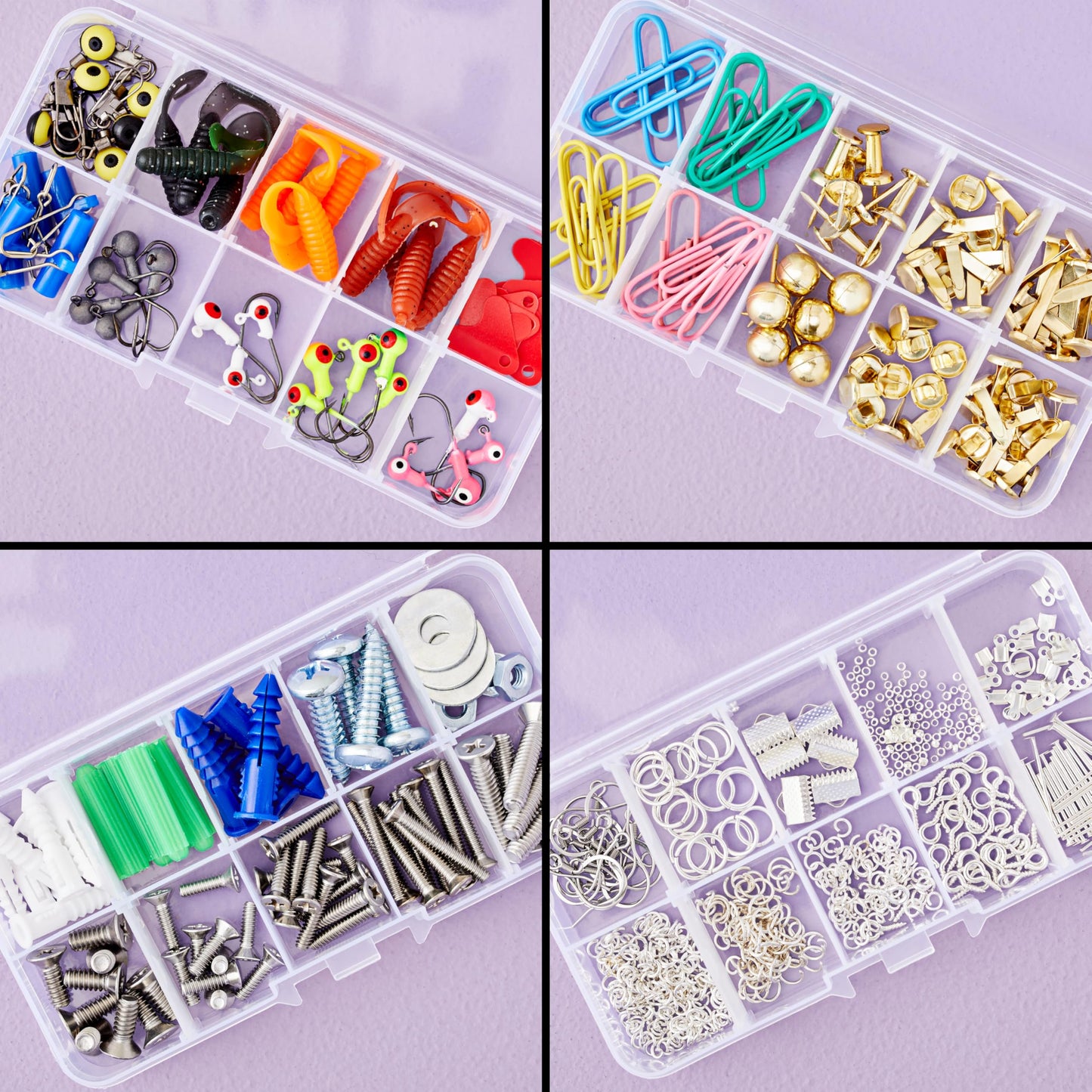 Juvale 12-Pack Mini Tackle Box Organizer - Clear Plastic, 5 x 2.6 x 0.8 In - Customizable Dividers for Screw & Bead Storage - Craft & Earring Storage Containers