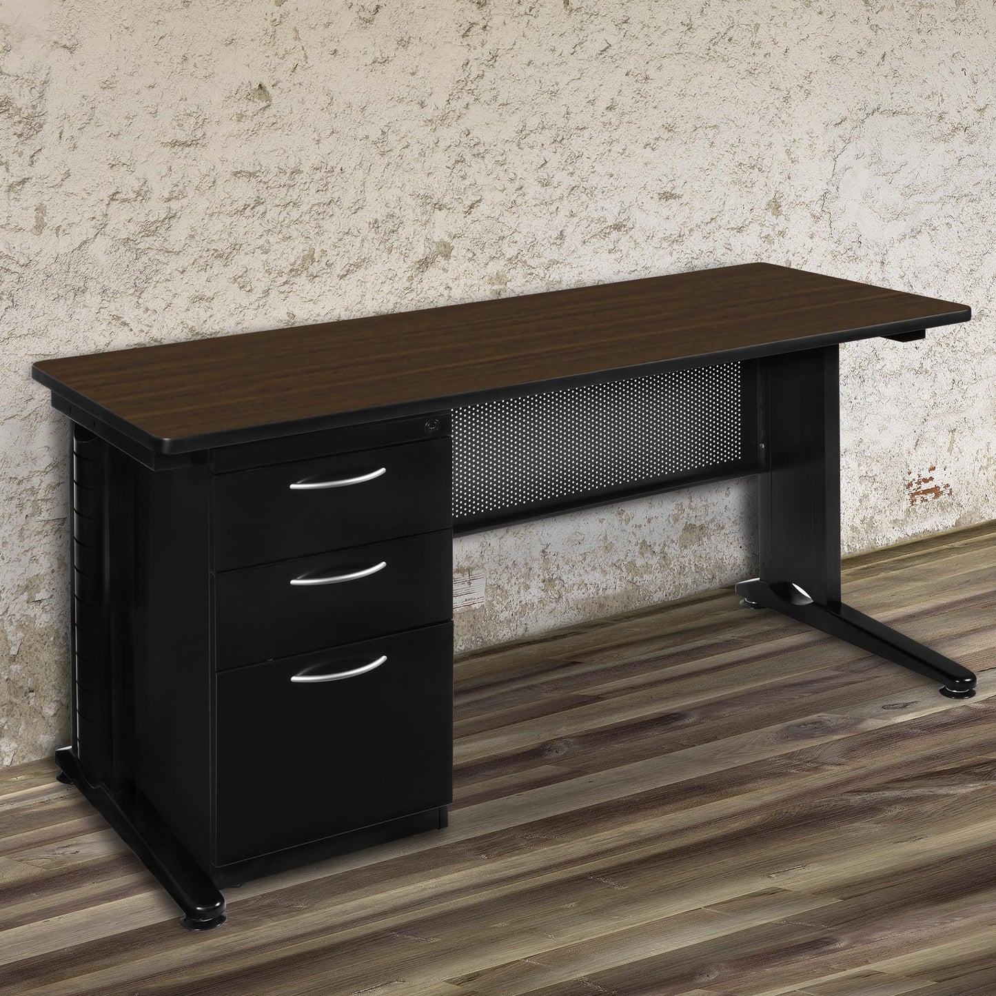 Regency Fusion 66 x 24 Teachers Desk with Single Pedestal Drawer Unit- Neo Walnut