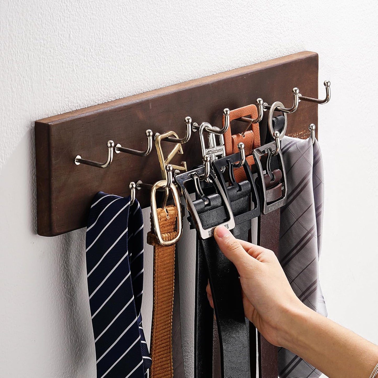 28 Closet, 4.25''Hx16''L Treehouse Belt Organizer Rack, Holds Over Large Belts, Sturdy Metal & Sturdy Wood Storage