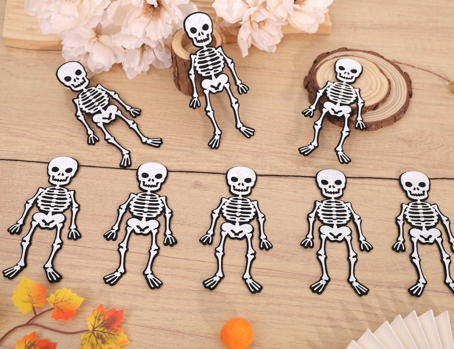 Halloween Skeleton Garland - Felt Halloween Birthday Party Banner, Gothic Theme Party Supplies, Bachelorette Parties Decoration and Gothic Weddings, Skeleton Decorations Cake Smash Photo Props