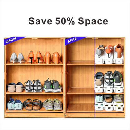 12PCS 50% Shoe Slots Organizer, Adjustable Double Layer Stack Shoe Rack, Space-Saving Storage Rack Holder, White