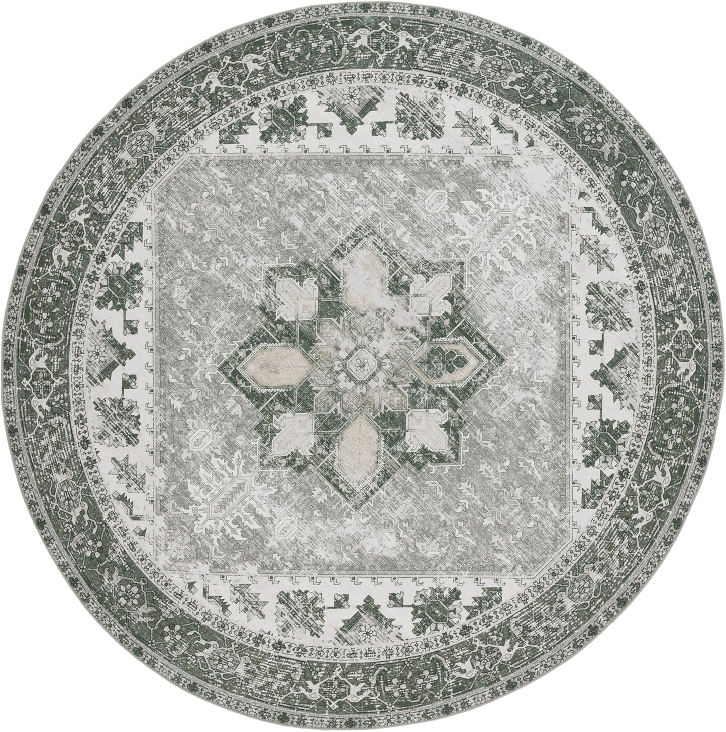 3' (TSN102F) SAFAVIEH Washable Rug Tucson Collection - Round, Dark Sage & Ivory, Slip Resistant & Easy to Clean, Ideal