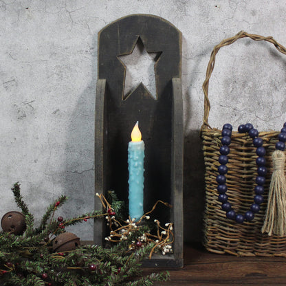 CVHOMEDECO. Real Wax Hand Dipped Battery Operated LED Timer Taper Candles Rustic Primitive Flameless Lights Decor, 6-3/4 Inch, Teal, 2 PCS in a Package