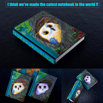 Handmade Cute Owl in Tree Hole 3D Journal,Resin Engraving Notebook,Hardcover Travel Diary for Writing,Sketchbook,Collection,Gift,Decoration Diary for Man And Woman A5 Size （white） (White)