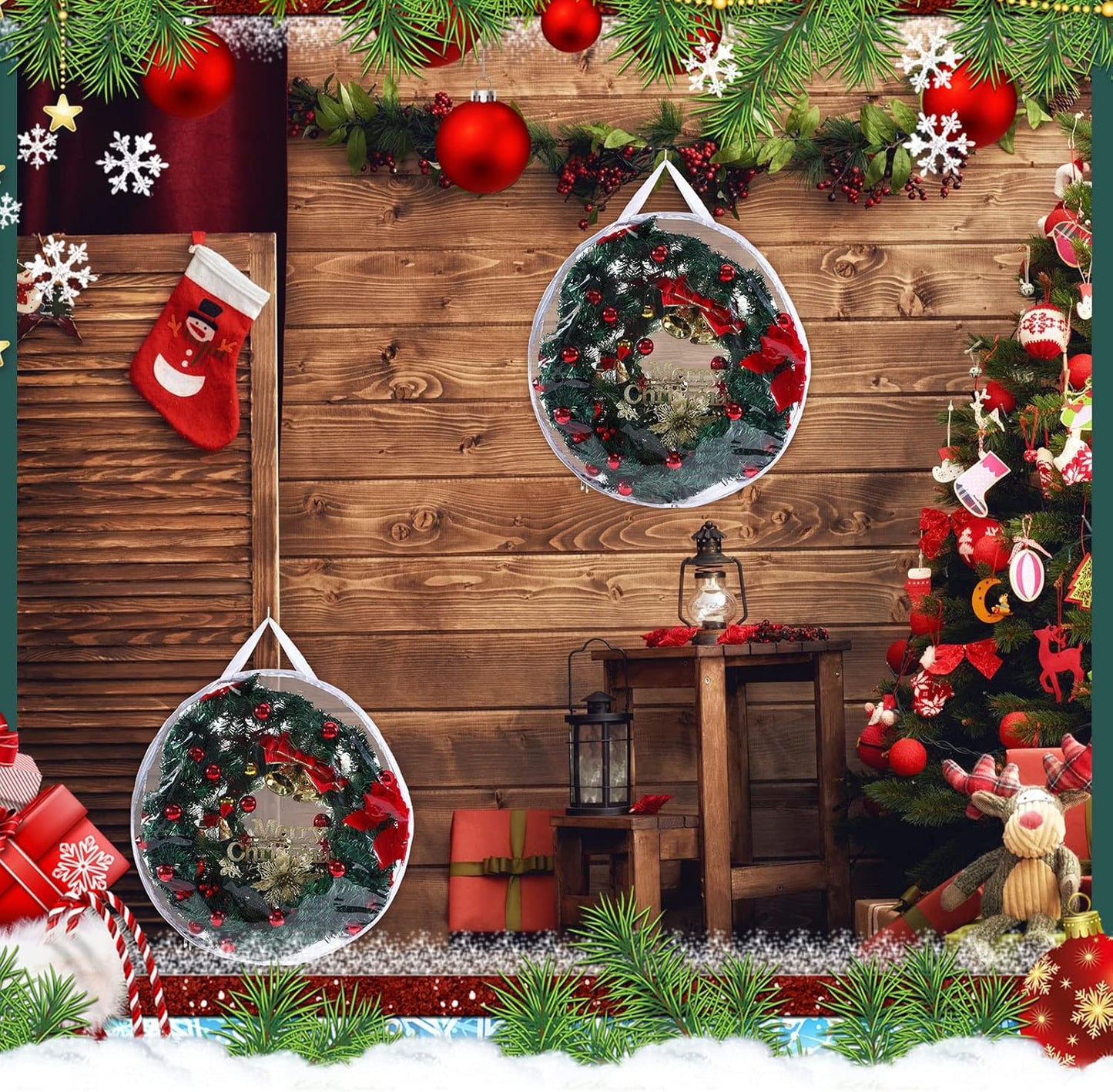 Shappy Clear Christmas Wreath Storage Container - 24 Inch Wreath Bag with Dual Zippers & Reinforced Handles