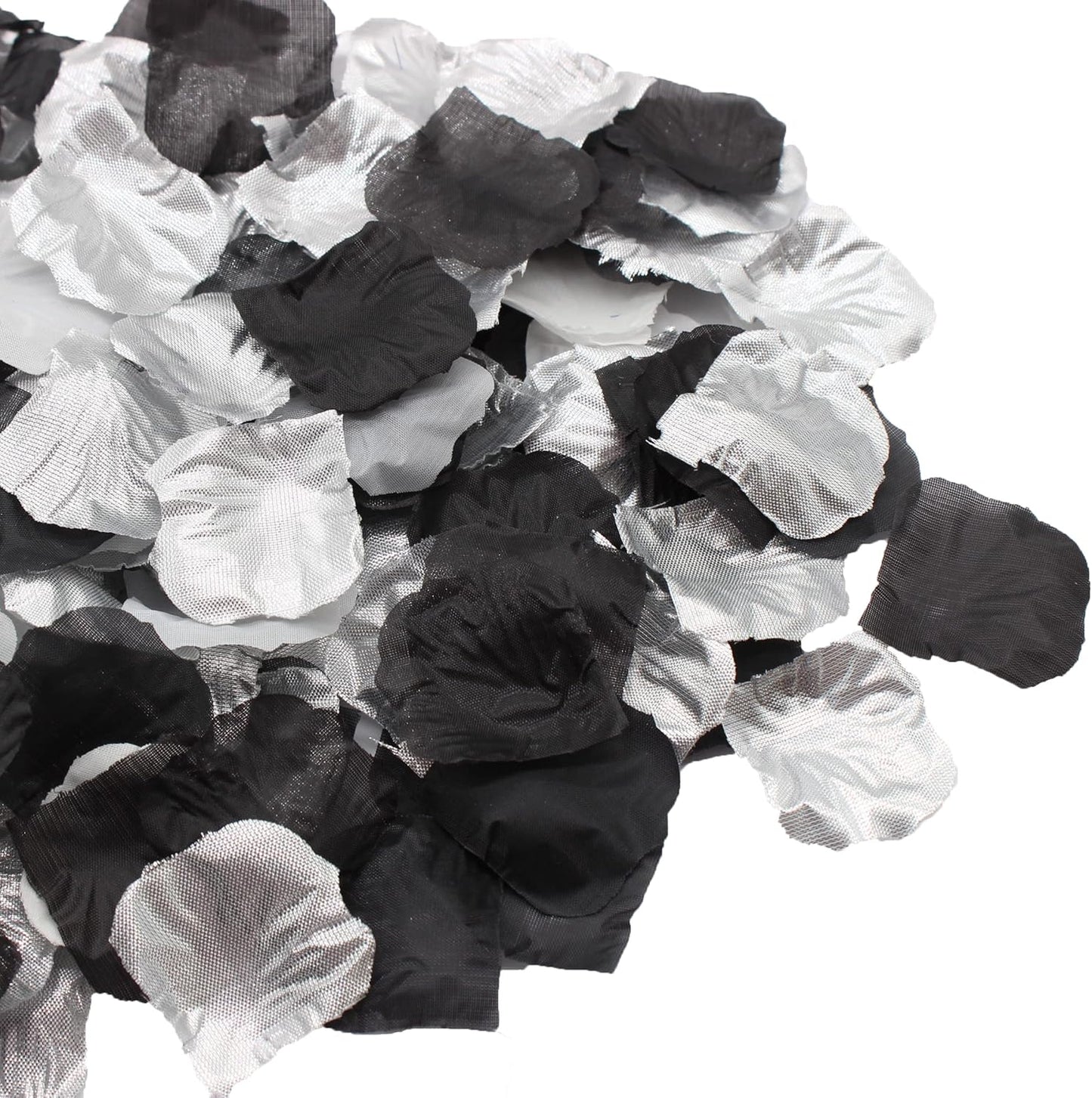 900PCS Silver Black White Artificial Flowers, Silk Rose Petals, Flower Girl Scatter Petals for Wedding