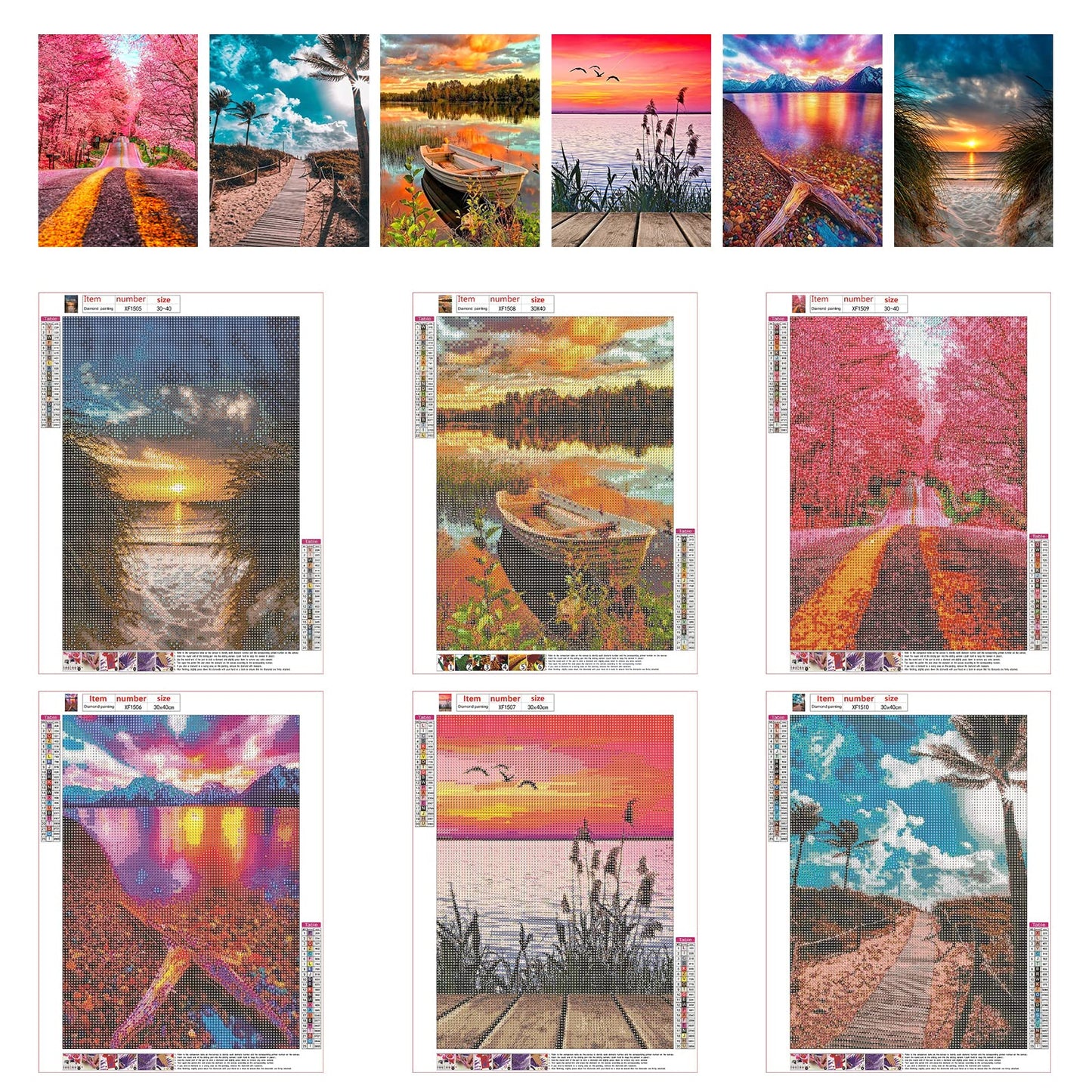 abcGoodefg Diamond Art Paintings Kit 6 Packs, DIY 5D Diamond Art Kits for Adults Landscape Set Round Full Drill Paint by Diamonds, 12x16 inch