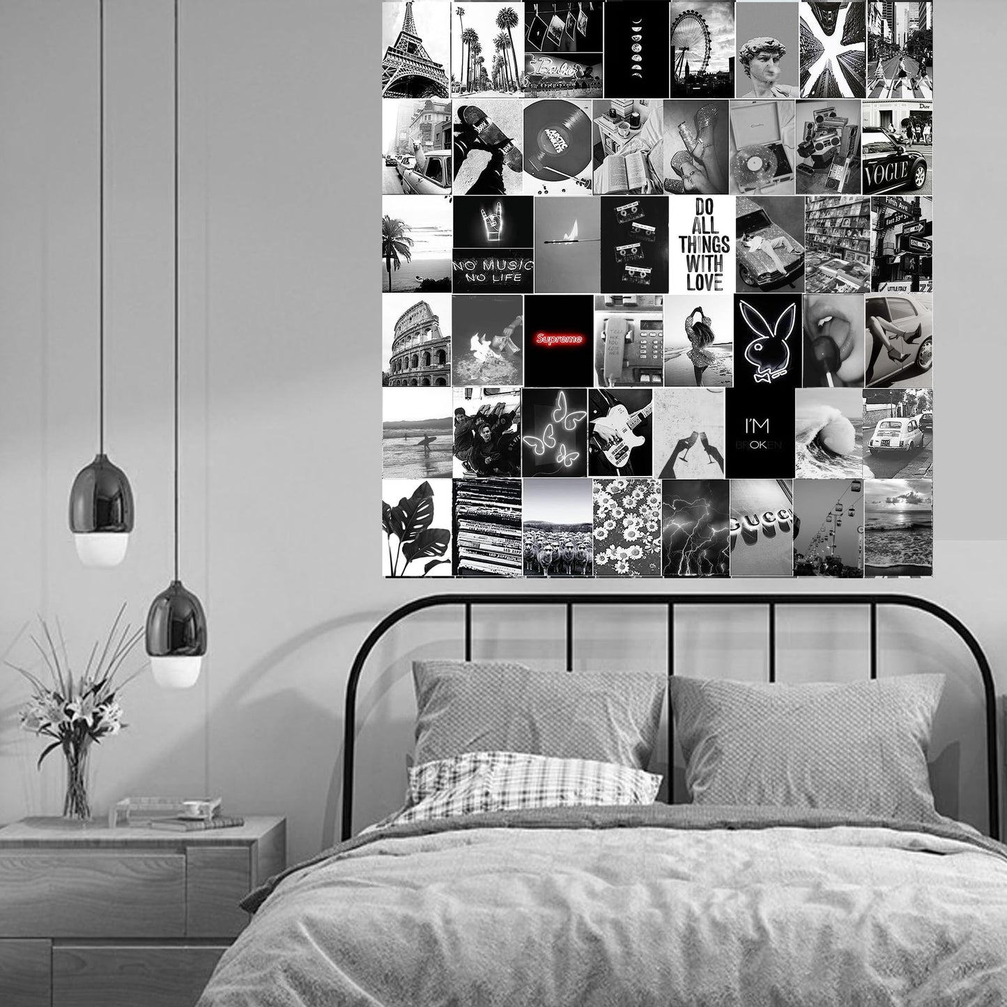 Michgar Black and White Collage kit pictures for wall decor,50 Set 4''x6''Prints Black and White collage kit Room asthetic images for Girls and Teen Boys.