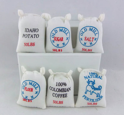 Dolls House Miniature Farm Shop Accessory Set of 6 Food Supply Sacks 2265