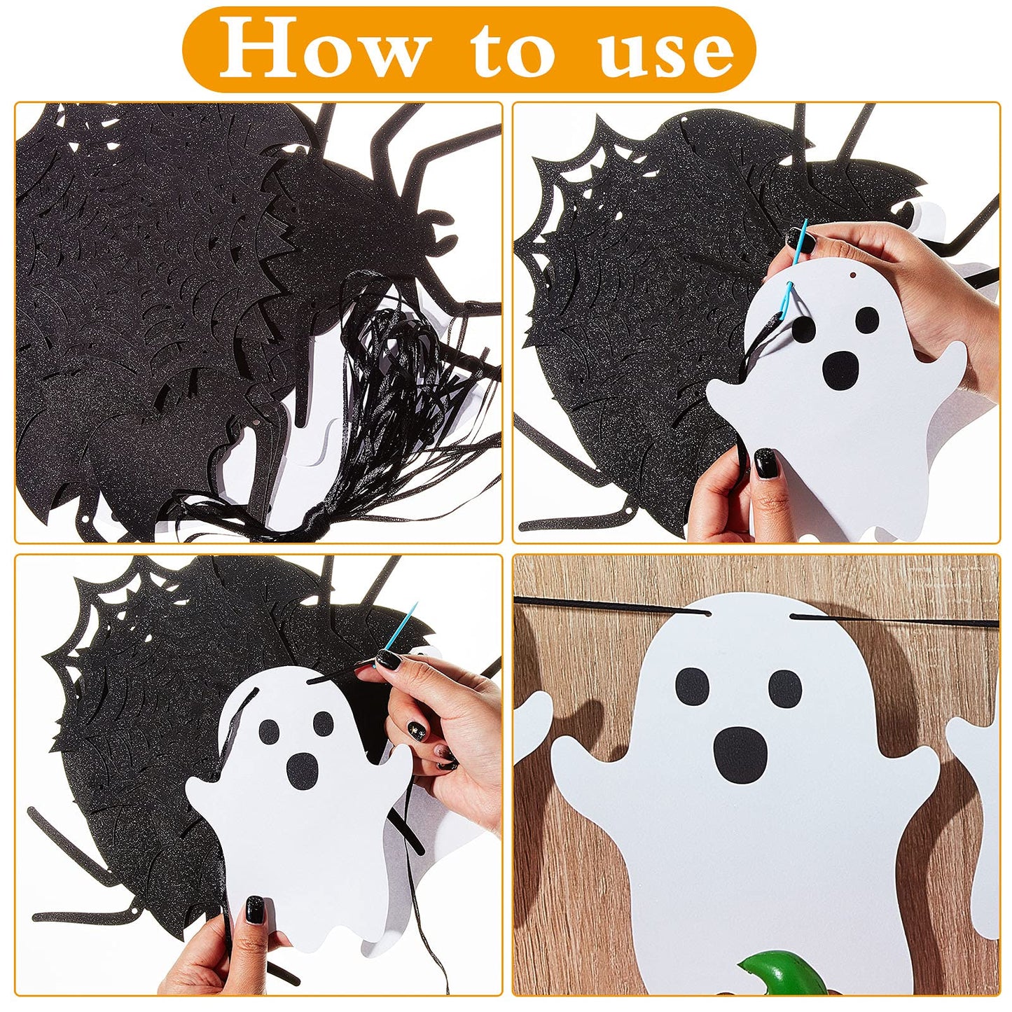 39 Pieces Halloween Decorations Black Glittery Bat Banner Spider Ghost Garland 3D Bat Wall Stickers for Halloween Party Haunted House Decoration Indoor Outdoor Mantel Supplies