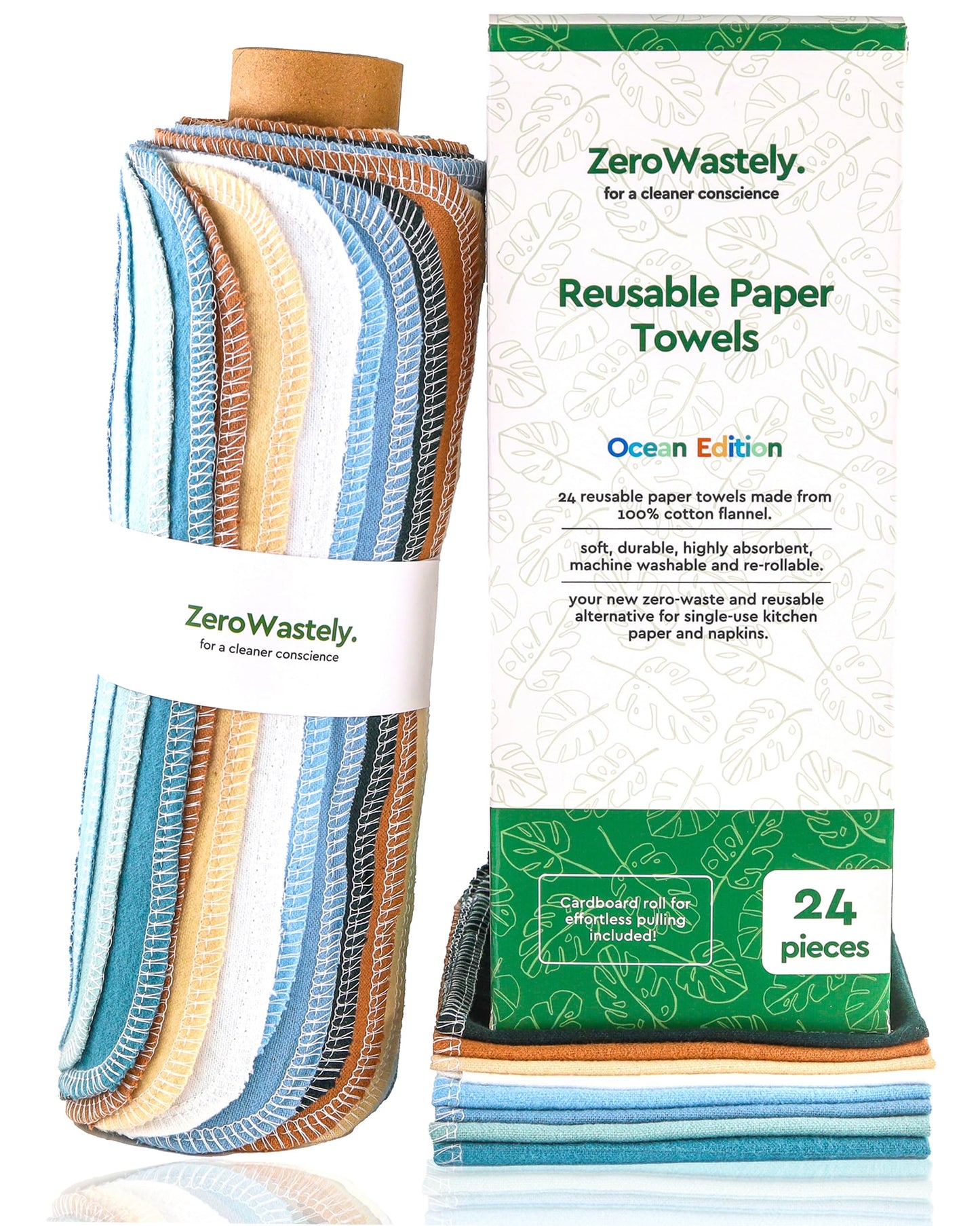Reusable Paper Towels - Value Pack of 24 Paperless Paper Towels! - 100% Cotton, Super Soft, Absorbent, Washable and Made To Last