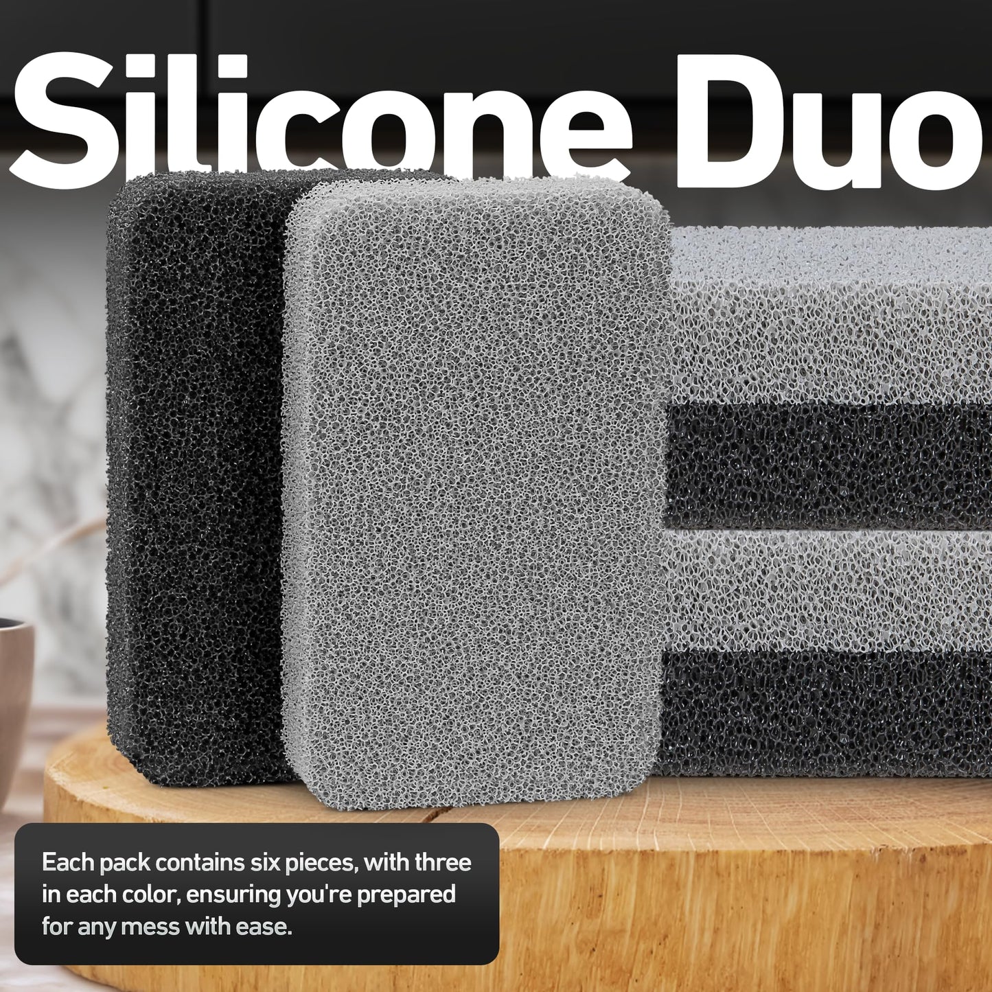 Casanero 12 Pack Silicone Dish Sponges, Heavy Duty Non Scratch Sponges for Dishwashing, Reusable Household Cleaning Sponges for Kitchen, Countertop, Bathroom, Non Stick Cookware or Car