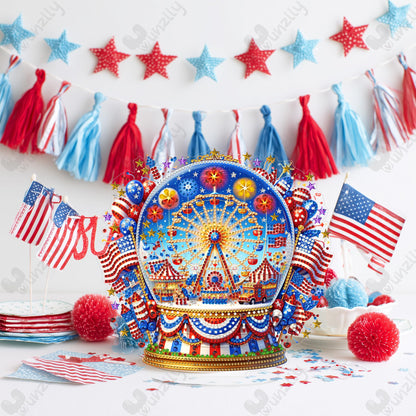 Yunzlly Stand Up Diamond Art Painting Kit, Desktop Gem Painting Ornament Kit for Adults, Tabletop Acrylic Diamond Board Painting (4th of July)