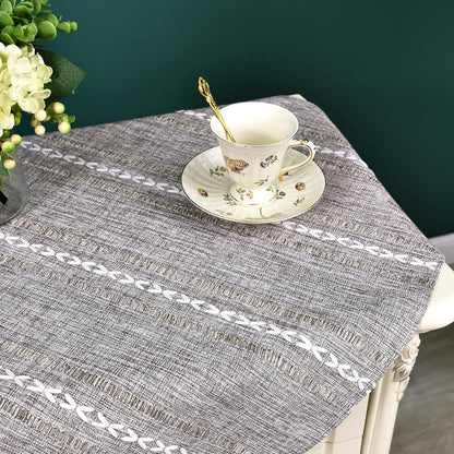 24x24 inch) NEWISHER Rustic Farmhouse Embroidered Small Square Tablecloth Jacquard Striped Table Cloth Linen Texture