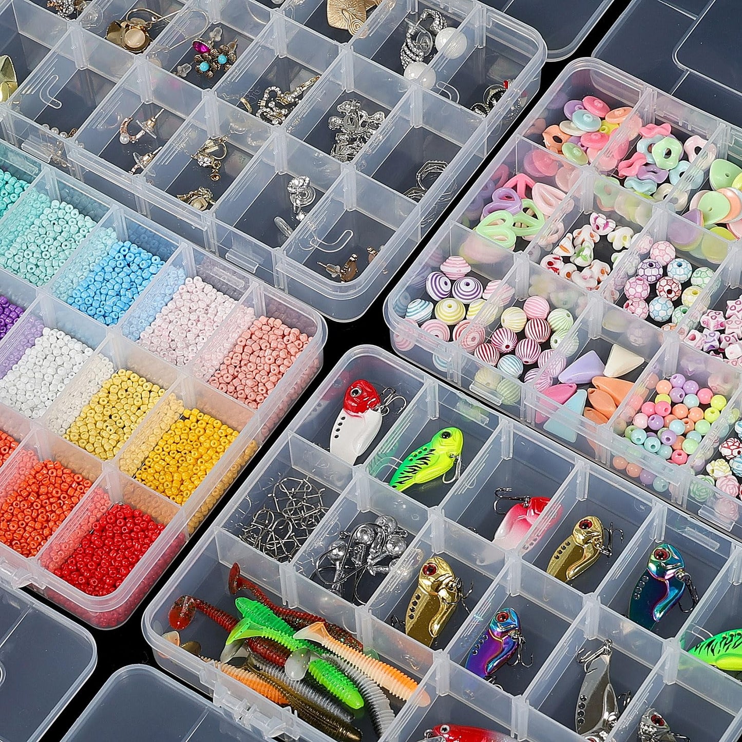 CGCG 3 Pack 7.9 x 5.8 inch Plastic Organizer Box with Adjustable Dividers 18 Grids Clear multi Compartment Storage Container Small Case for Beads Crafts Jewelry Fishing Tackles nail charm sticker