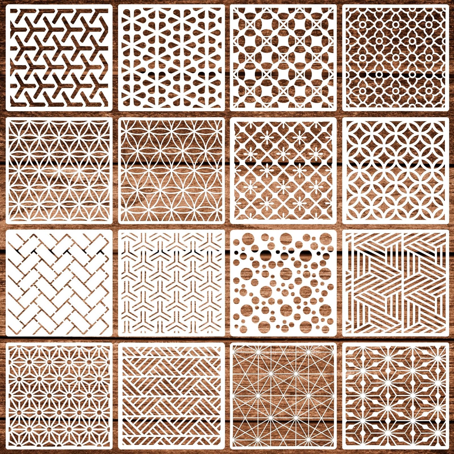 16 PCS Geometric Stencils for Painting, Stencils for Crafts Reusable 12 x 12 Inch Large Pattern Templates for Walls Floors Furniture Tile and Home Decor