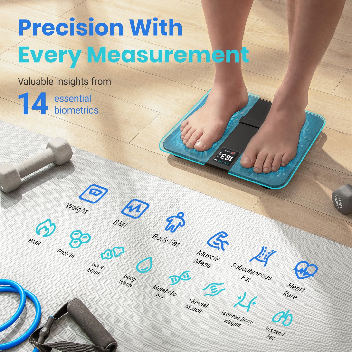 Etekcity Smart Scale for Body Weight Fat, Digital Bathroom Weighing Machine for Accurate BMI Muscle Mass Composition, Home Use Apple Health Compatible Fitness Equipment