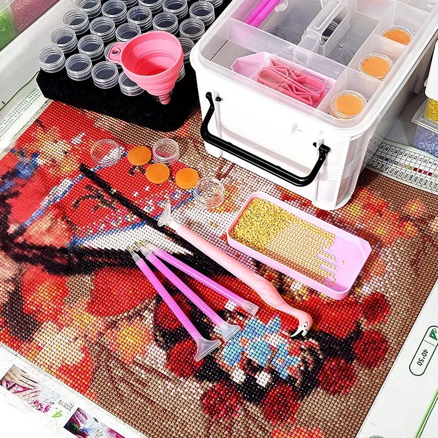 CXJINZE Diamond Painting Tools Accessories Storage-Kit - 111Pcs 5D Set Portable Tool Box with Handle Craft Jewelry Bead Storage Pink Box Art Trays for Diamond Painting Accessories and Tools