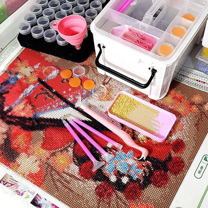 CXJINZE Diamond Painting Tools Accessories Storage-Kit - 111Pcs 5D Set Portable Tool Box with Handle Craft Jewelry Bead Storage Pink Box Art Trays for Diamond Painting Accessories and Tools