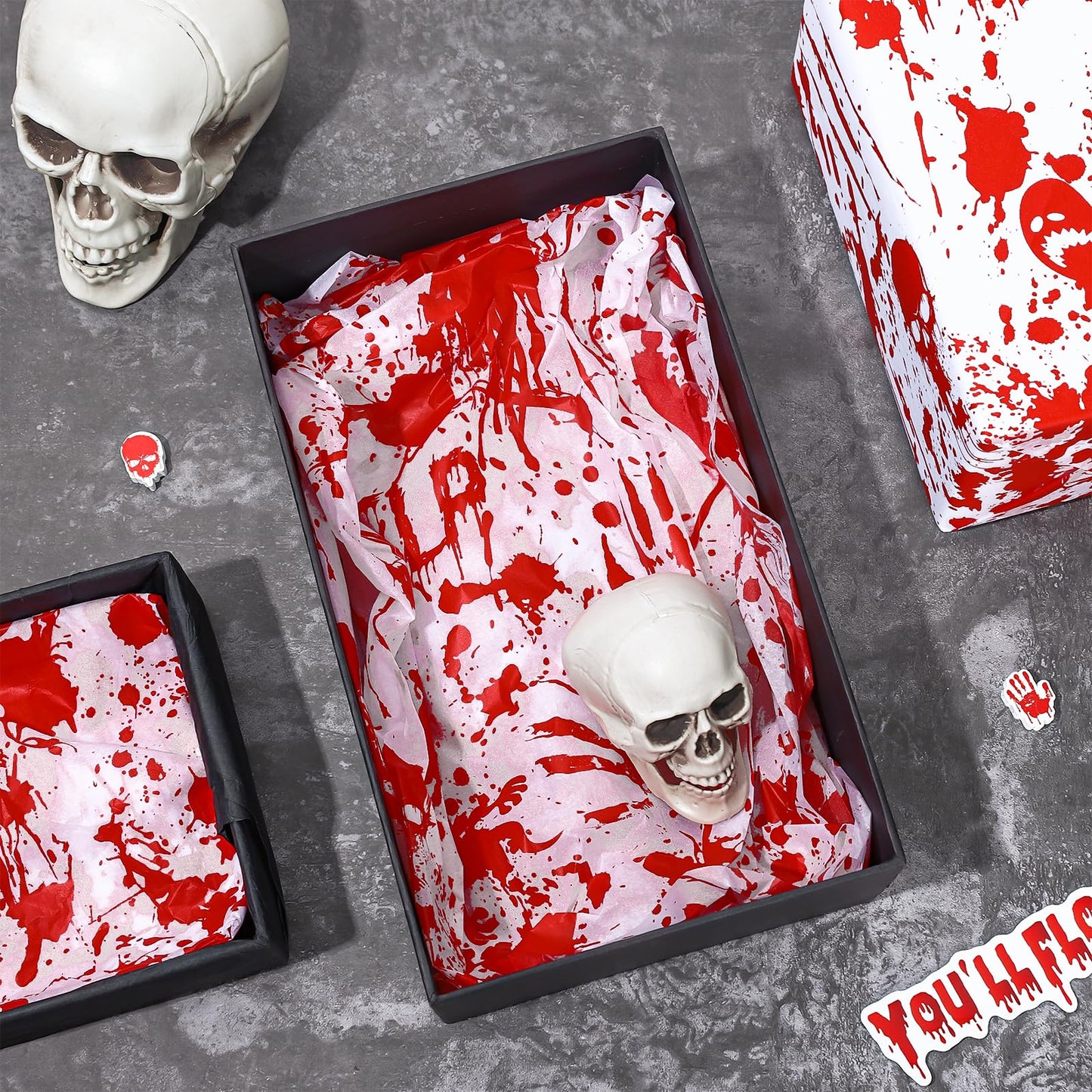 AnyDesign Halloween Bloody Tissue Paper Bloody Handprint Ghost Pumpkin Gift Wrapping Paper Horror Wrap Tissue Paper for Gift Wrapping Halloween Birthday Party Favor, 13.8 x 19.7 Inch, 60 Sheet
