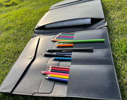 Sketchbook cover with pencil holder, Artist sketch book leather cover artis Gifts, Drawing books and pencil case, Art book for drawing (for 9"X12" Sketchbook)