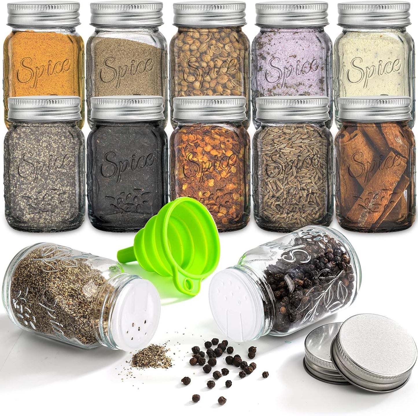 Coloch 30 Pack 4 Oz Glass Mason Spice Jar with Shaker Lids& Labels, Empty Spice Bottle with Airtight Metal Caps and Collapsible Funnel for Herbs & Spices