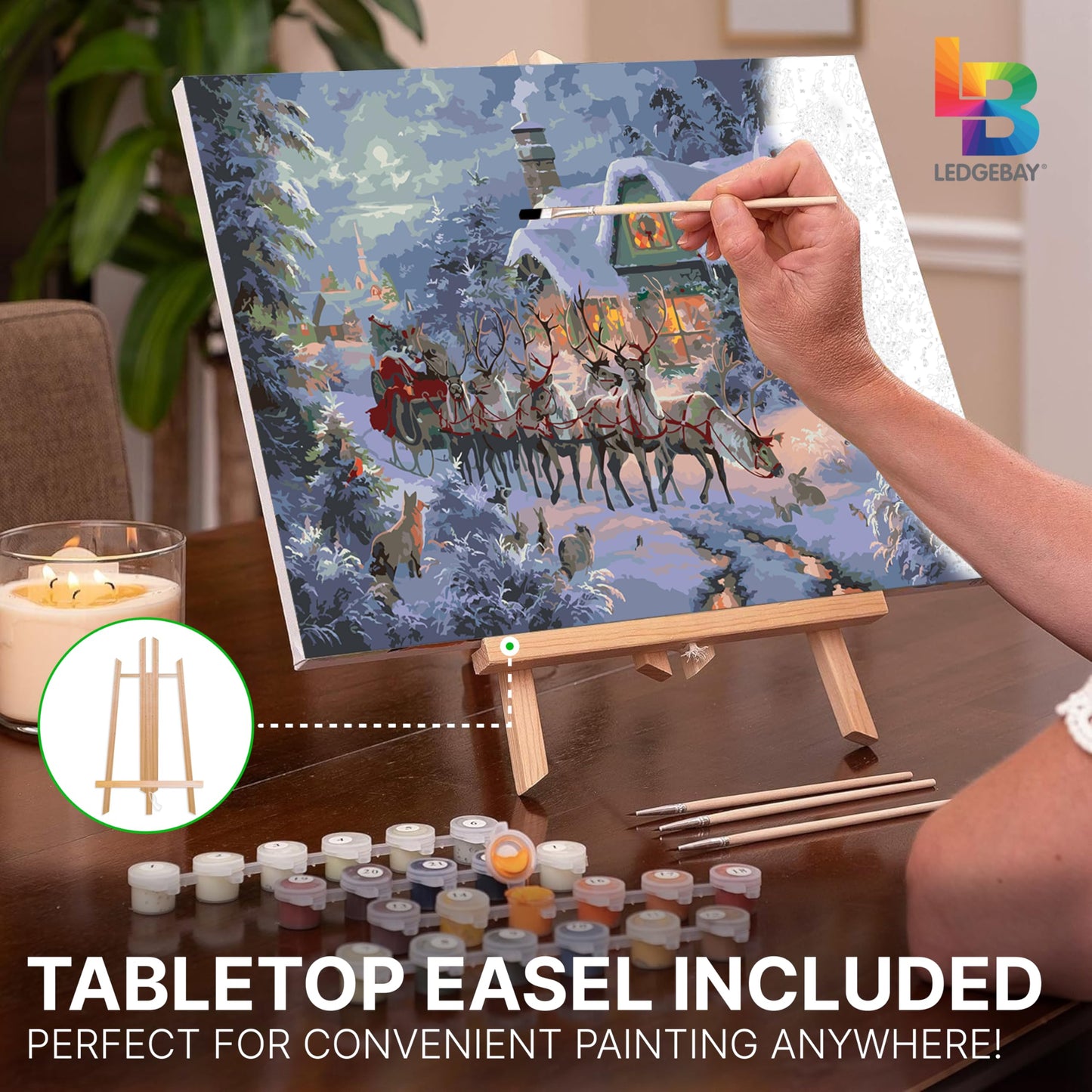 Ledgebay DIY Paint by Numbers Kit for Adults Framed Canvas: Beginner to Advanced Paint by Numbers Kit, Kits Include Acrylic Paint Set Brushes & Tabletop Easel (Christmas Magic 12" x 16" Framed)